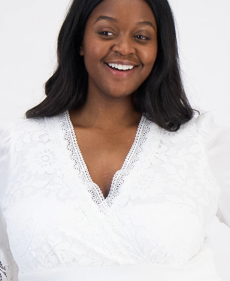 Robbie Bee Plus Lace-Combo 3/4-Sleeve Dress