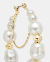 Anne Klein Medium Baroque Imitation Pearl Hoop Earrings, 1.7"