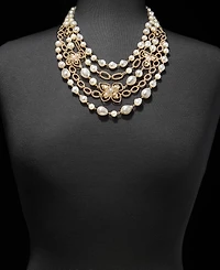 Anne Klein Imitation Pearl Flower Layered Statement Necklace, 16" + 3" extender