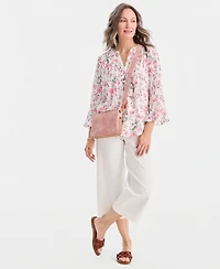 Style & Co Women's Printed Pintuck Ruffle Sleeve Top, Macy's Exclusive