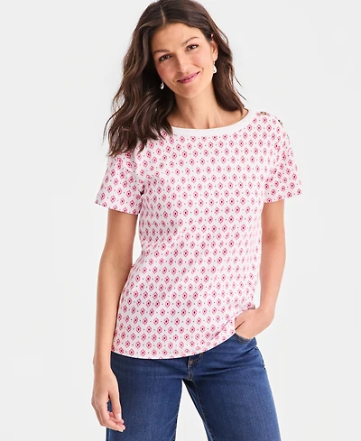 Style & Co Petite Cotton Button-Shoulder Tee, Exclusively at Macy's