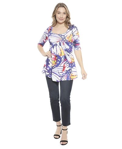 24seven Comfort Apparel Women's Butterfly Scoop Neck Elbow Sleeve Tunic Top