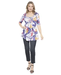 24seven Comfort Apparel Women's Butterfly Scoop Neck Elbow Sleeve Tunic Top
