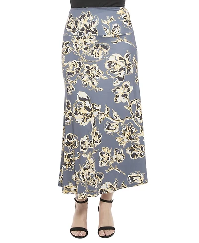 24seven Comfort Apparel Women's Floral Elastic Waist A-Line Maxi Skirt