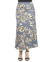 24seven Comfort Apparel Women's Floral Elastic Waist A-Line Maxi Skirt