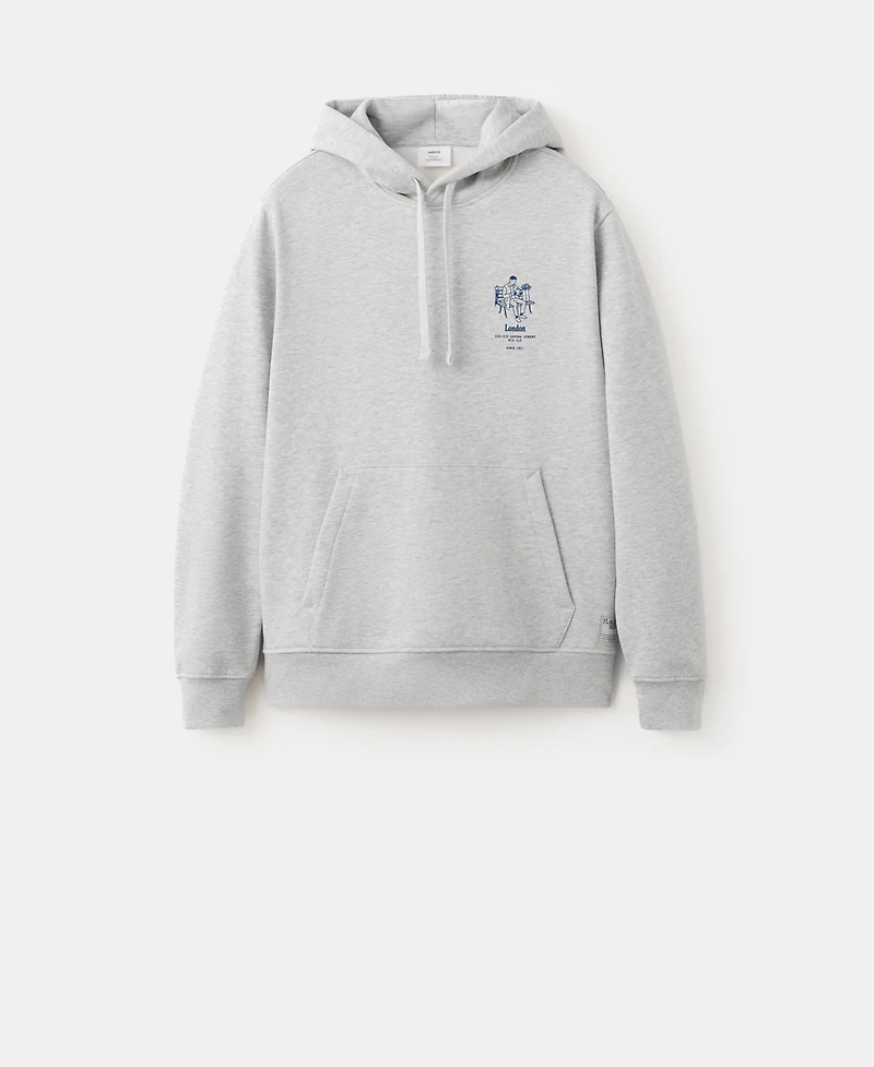 Mango Men's Text Cotton Hooded Sweatshirt