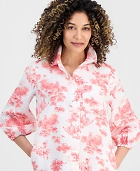 Charter Club Petite Linen Charleston Toile Flounce Dress, Macy's Exclusive
