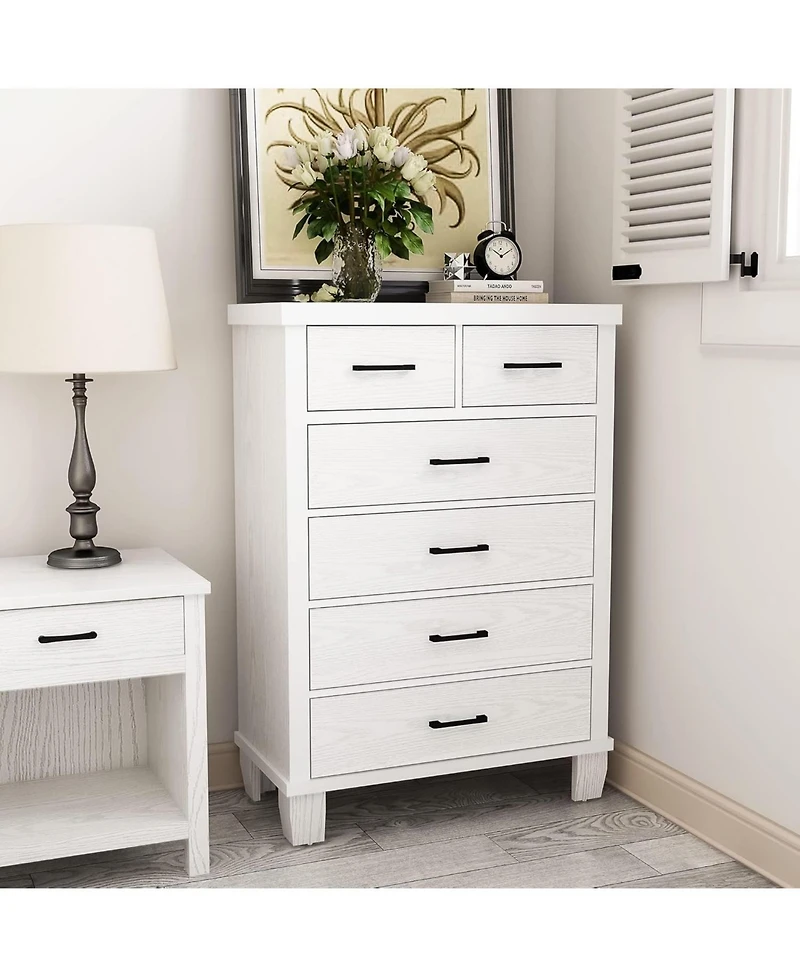 gaomon Dresser for Bedroom with 6 Drawers, 45'' Tall White Chests of Drawers Storage, Wooden Closet, Bedroom, Living Room