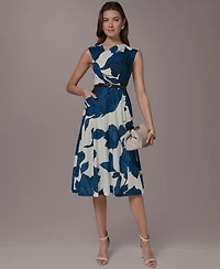 Donna Karan New York Women's Asymmetrical Neck A-Line Midi Dress