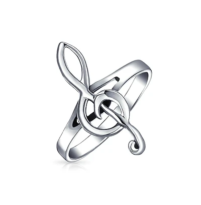 Bling Jewelry Musician Singer Student Teacher Treble Clef Note Music Ring .925 Sterling Silver Thin Band