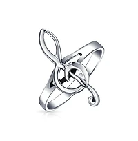 Bling Jewelry Musician Singer Student Teacher Treble Clef Note Music Ring .925 Sterling Silver Thin Band