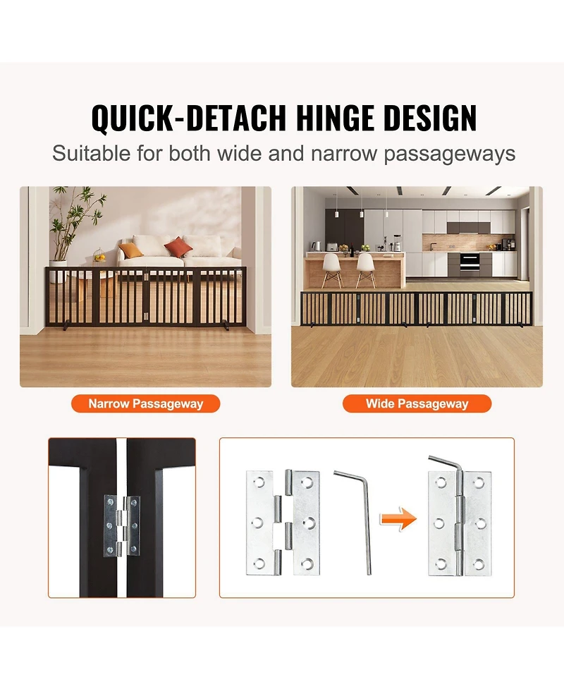 Cozito 4-Panel Folding Indoor Pet Gate, 24" H x 80.3" W, Adjustable Barrier with Quiet Foot Pads