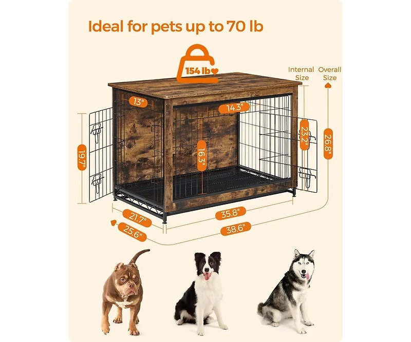 Cozito Indoor Dog Crate Furniture with Double Doors, Reversible Side Door, Removable Tray, 38.6" L, Top 154 lb