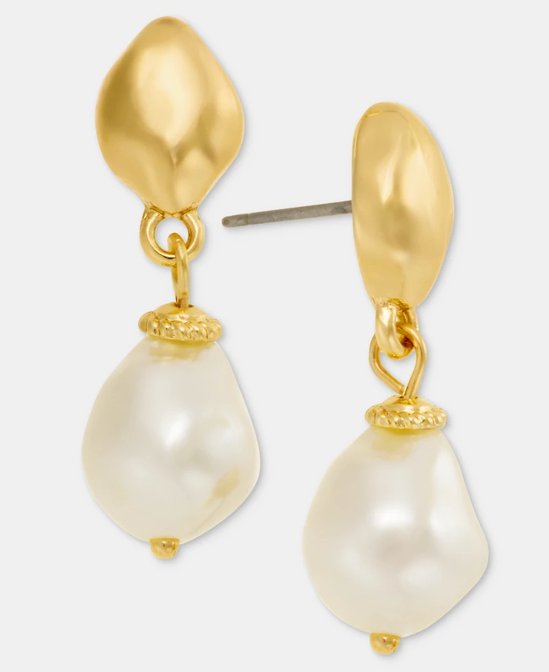 Anne Klein Baroque Imitation Pearl Hammered Drop Earrings