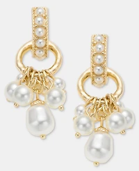 Anne Klein Imitation Pearl Charm Huggie Hoop Earrings