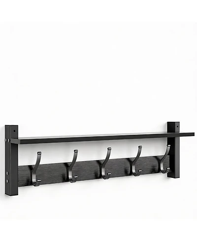 Yigii 5-Hook Wall Coat Rack with Shelf, 80 lbs Capacity