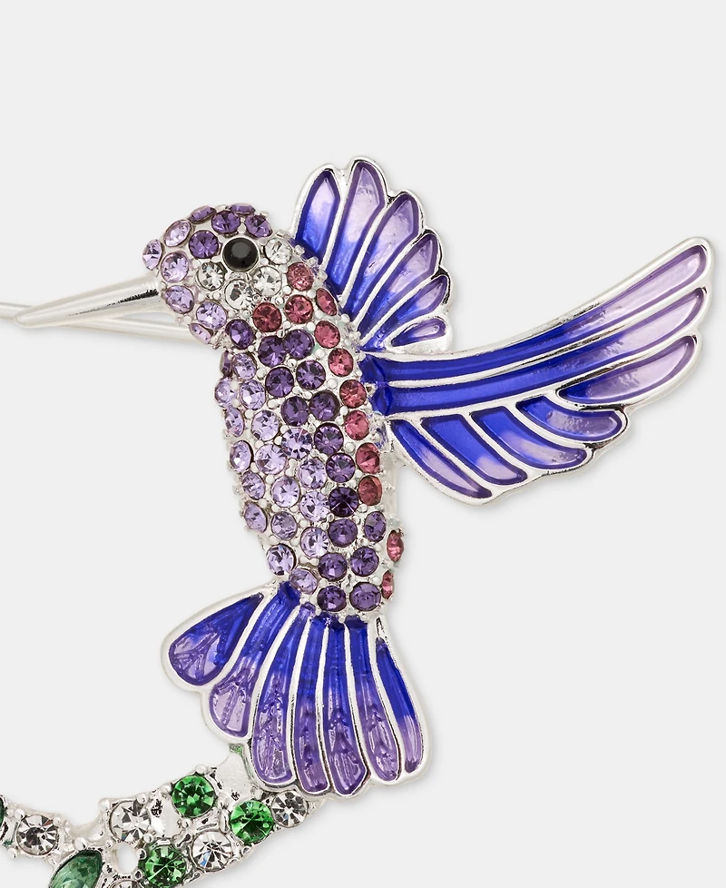 Anne Klein Crystal Hummingbird & Flowers Pin