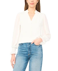 CeCe Women's Long-Sleeve V-Neck Smocked Top