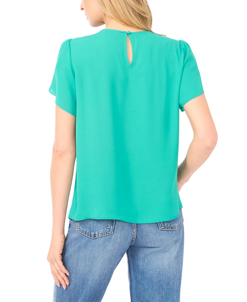 CeCe Women's Tulip Short-Sleeve Shirred Crewneck Top