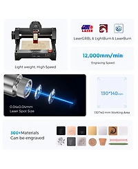 Zachvo 3.5W Mini Laser Engraver with 130×140mm Working Area, 0.04mm Spot, Usb/WiFi/App Control