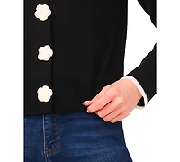 CeCe Women's Crochet Flower Snap Detail V-Neck Cardigan