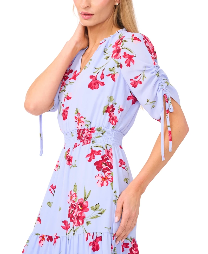 CeCe Women's Smocked Waist V-Neck Midi Dress