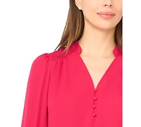 CeCe Women's Long-Sleeve V-Neck Smocked Top