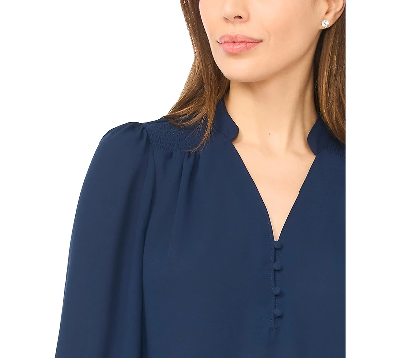 CeCe Women's Long-Sleeve V-Neck Smocked Top