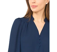 CeCe Women's Long-Sleeve V-Neck Smocked Top