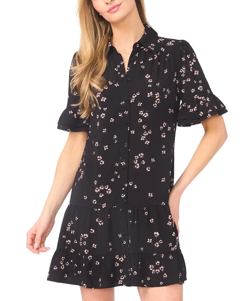 CeCe Women's Collared Neck Ruffle Sleeve Mini Dress