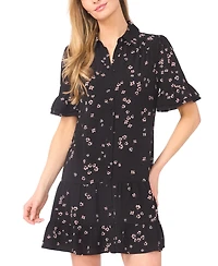 CeCe Women's Collared Neck Ruffle Sleeve Mini Dress