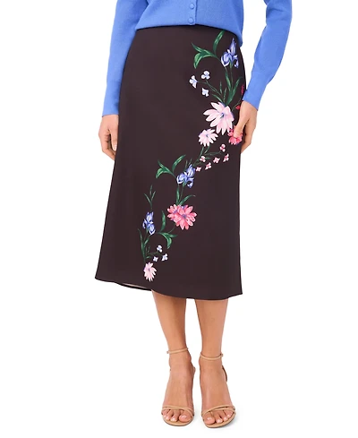 CeCe Women's Flat Front Detail Pull-On Midi Skirt