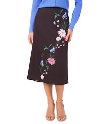 CeCe Women's Flat Front Detail Pull-On Midi Skirt