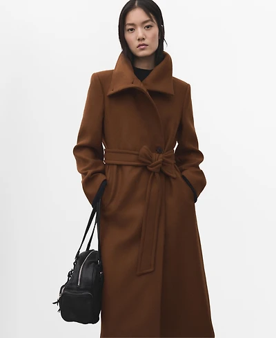 Mango Women's Belted Manteco Wool Coat