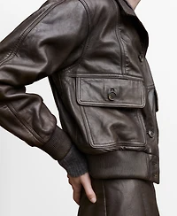 Mango Women's Oversize Leather Biker Jacket