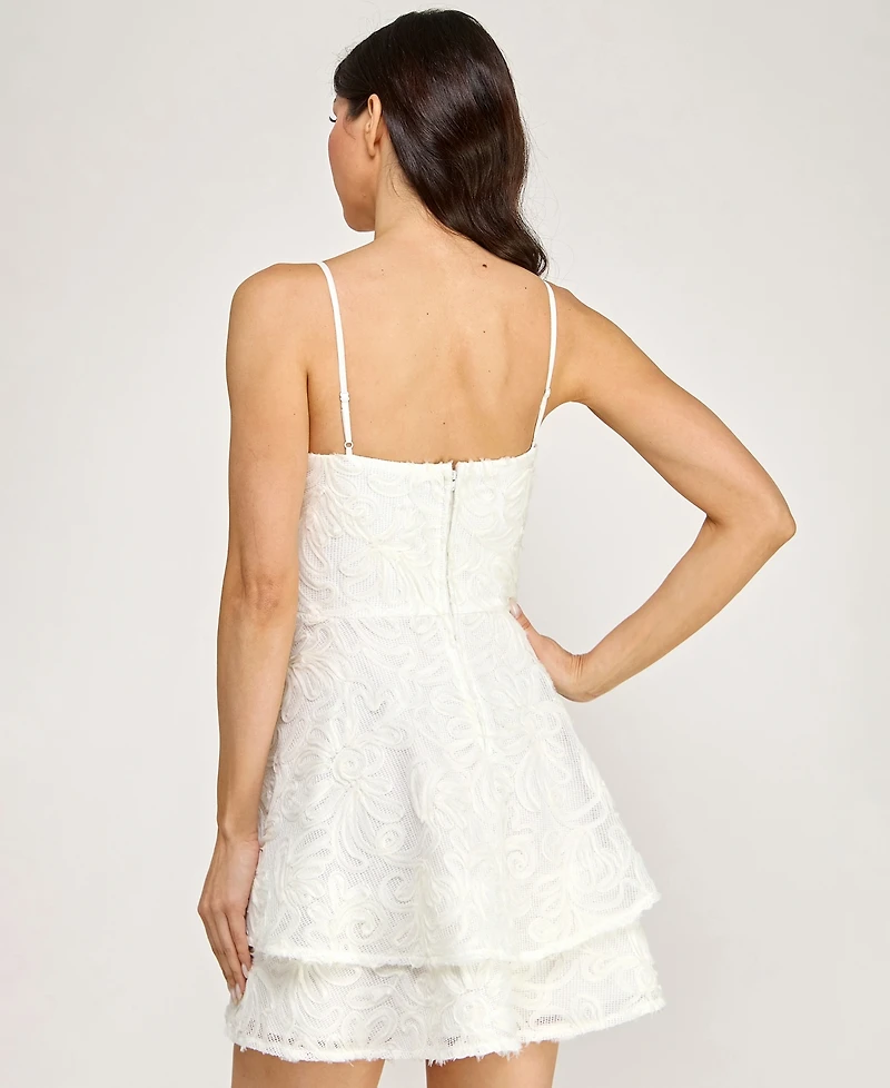 Seni & Cade Juniors' Ruffle Neck Double Tiered Short Dress