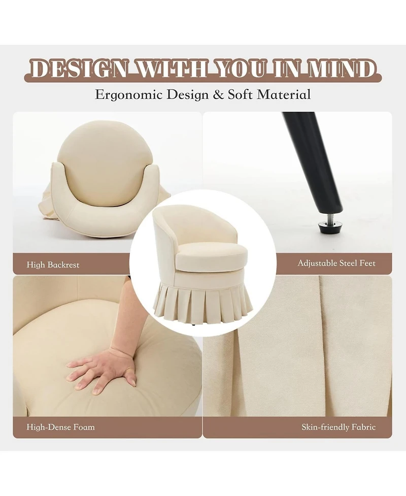 gaomon Mid Century Modern Upholstered Arm Chair, Tall Back Vanity Stool with Side Pockets & Wood Legs, Multi-Use for Makeup Desk Piano