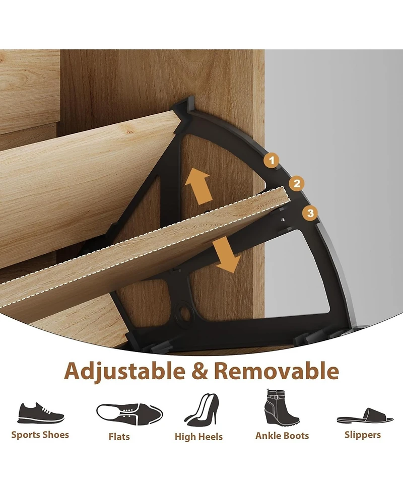 gaomon Rattan Shoe Cabinet with 2 Flip Drawers & 1 Pull-Out Drawer – Free-Standing Shoe Storage Cabinet with 3-Position Adjustable Shelf