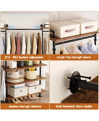 Aheaplus Clothing Rack,Garment Rack With 3 Wood Shelves, Organizer Rack Wall Mounted