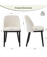 gaomon Modern Linen Upholstered Dining Chair Set, Curved Back Kitchen Chairs with Solid Wood Legs