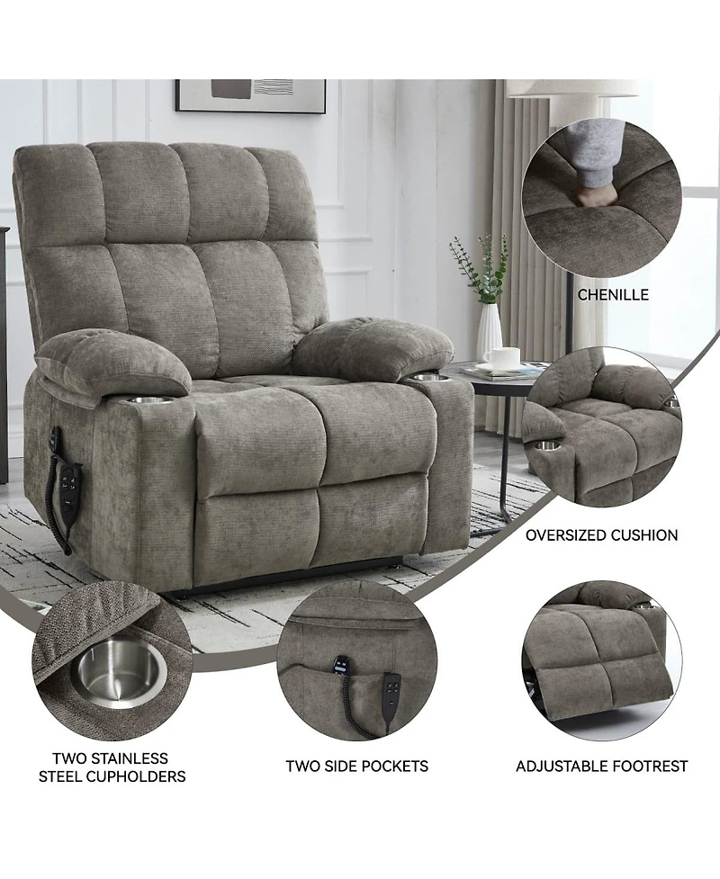 Maison Boucle Oversized Power Lift Recliner for Big & Tall with Massage Heat
