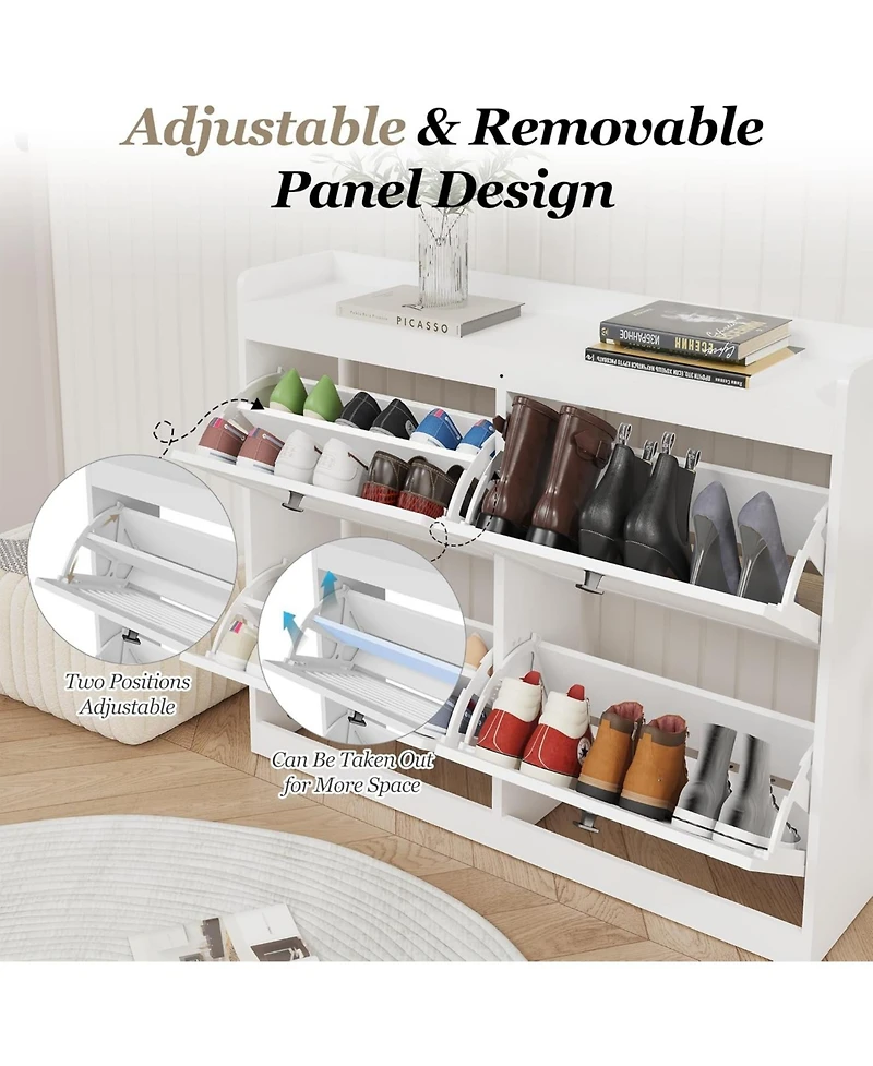 gaomon Large Shoe Storage Cabinet with 4 Flip Drawers, Narrow for Entryway Wooden Legs