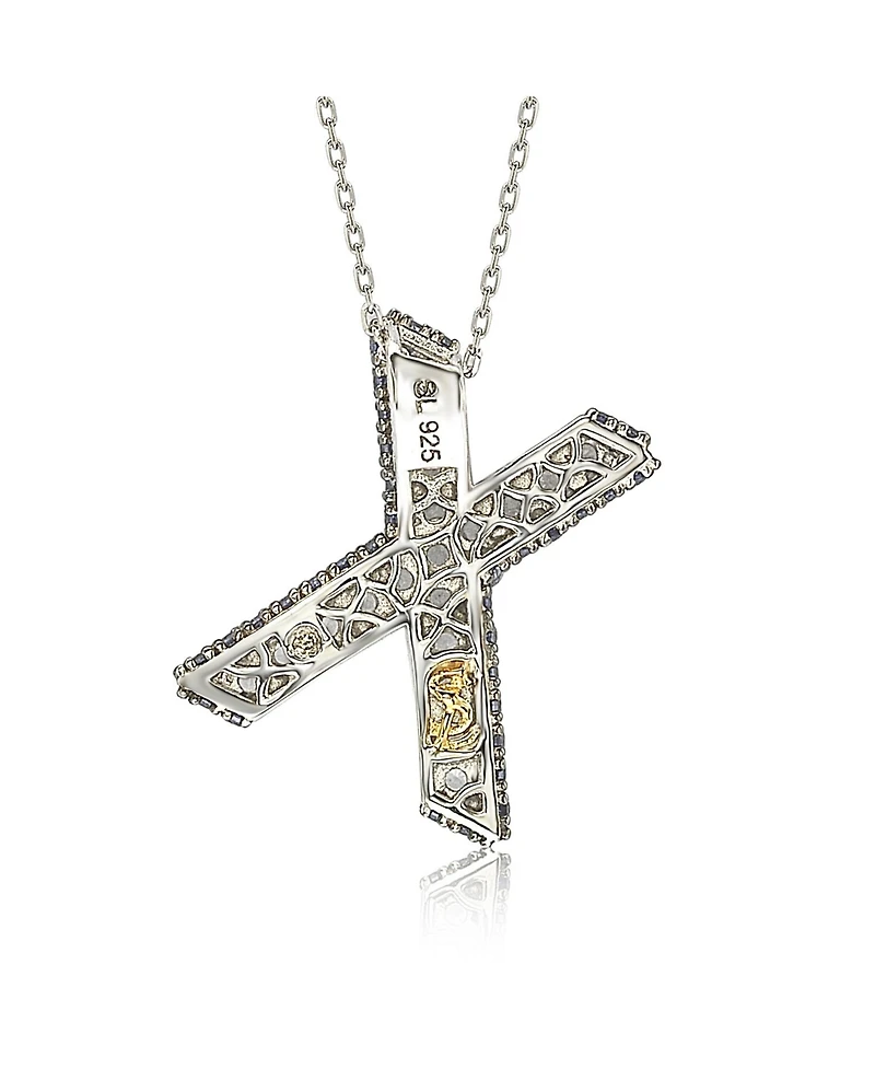 Suzy Levian Sterling Silver Sapphire 3-d Letter "X" Initial Pendant