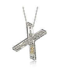 Suzy Levian Sterling Silver Sapphire 3-d Letter "X" Initial Pendant