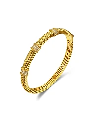 Rachel Glauber 14k Gold Plated with Cubic Zirconia 3D Textured Bangle Bracelet