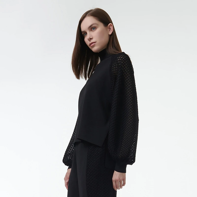 Leem Women's Mesh Sleeve Knitted Sweater