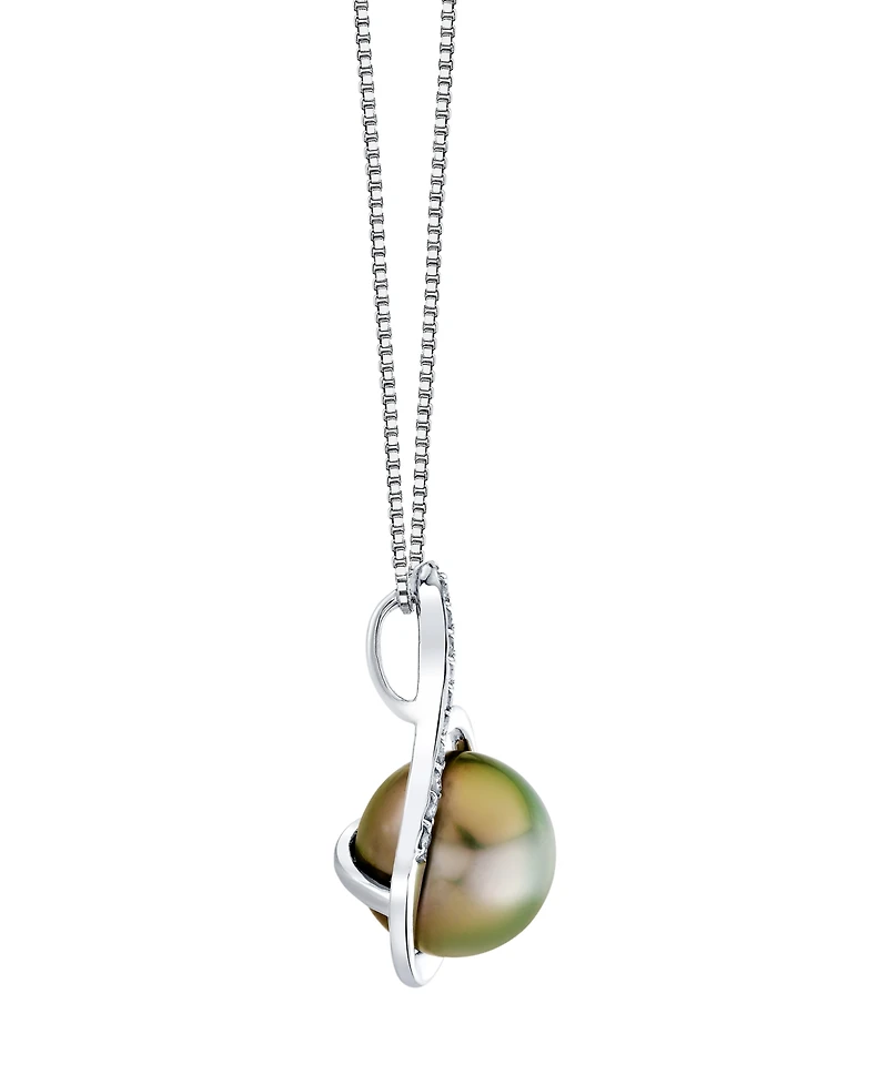 Macy's Cultured Tahitian Pearl (11mm) & Diamond Accents Pendant Necklace in Sterling Silver