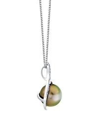 Macy's Cultured Tahitian Pearl (11mm) & Diamond Accents Pendant Necklace in Sterling Silver