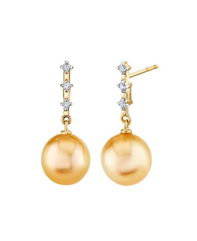 Macy's Cultured South Sea Pearl (9mm) & Diamond (1/10 ct. t.w.) Earrings in 10k Yellow Gold