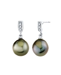 Macy's Cultured Tahitian Pearl (9mm) & Diamond Accent Earrings in 14k White Gold